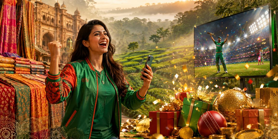 রাজশাহীর চা বাগানে একজন ব্যবহারকারী মোবাইলে ক্রিকেট বেটিং করছেন