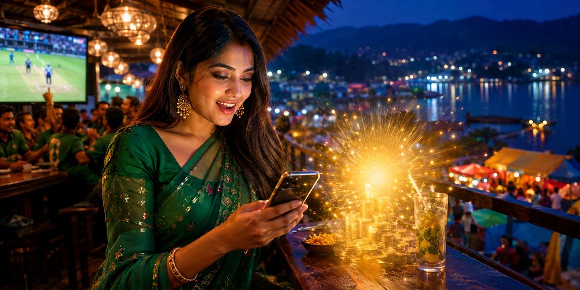 রাঙামাটিতে শাড়ি পরা একজন বাংলাদেশি নারী মোবাইলে ক্রিকেট বেটিং অ্যাপ ব্যবহার করছেন